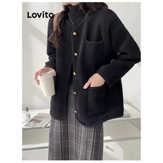 Lovito Jaqueta Casual Feminina Com Bolso Liso E Botão Frontal LNA40029