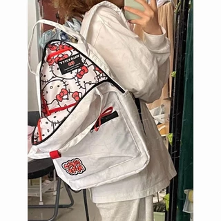 2024 Novo Estilo HelloKitty Co-Branded Nova Street Wear Backpack Homens Mulheres Fofas Mochila Leve Estudantes de Mochila Escolar