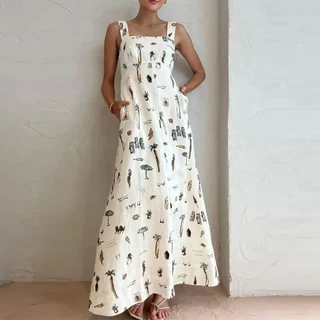 ZARA Novo Estilo Feminino Sem Manga Impresso , Vestido De Funda Slim (25105)