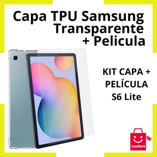Capa Capinha TPU Transparente Para Samsung Galaxy Tab S6 Lite + Pelicula 9H Vidro