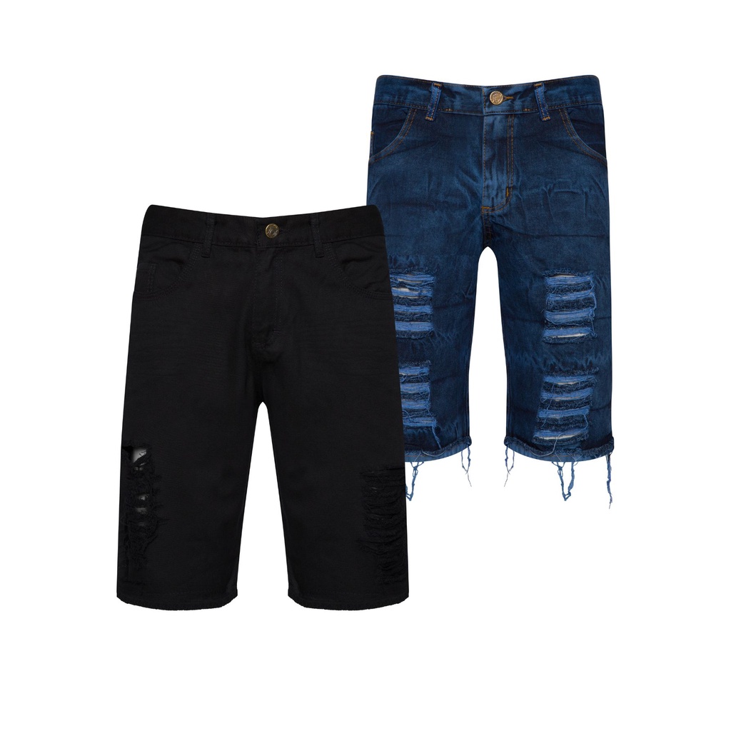 Kit 2 Shorts Jeans Rasgado Preto e Azul Promoção imperdível Envio Rápido |  Shopee Brasil