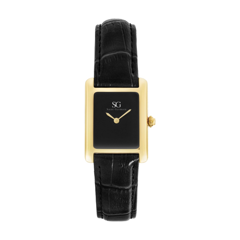 Relógio Masculino Quadrado Dourado Pulseira Couro Preto Square Croco Murray Black Gold