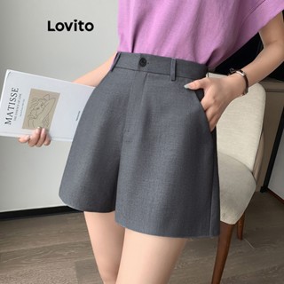 Lovito Shorts Casuais De Botão Liso Para Mulheres LNE27266 (Cinzento Preto)