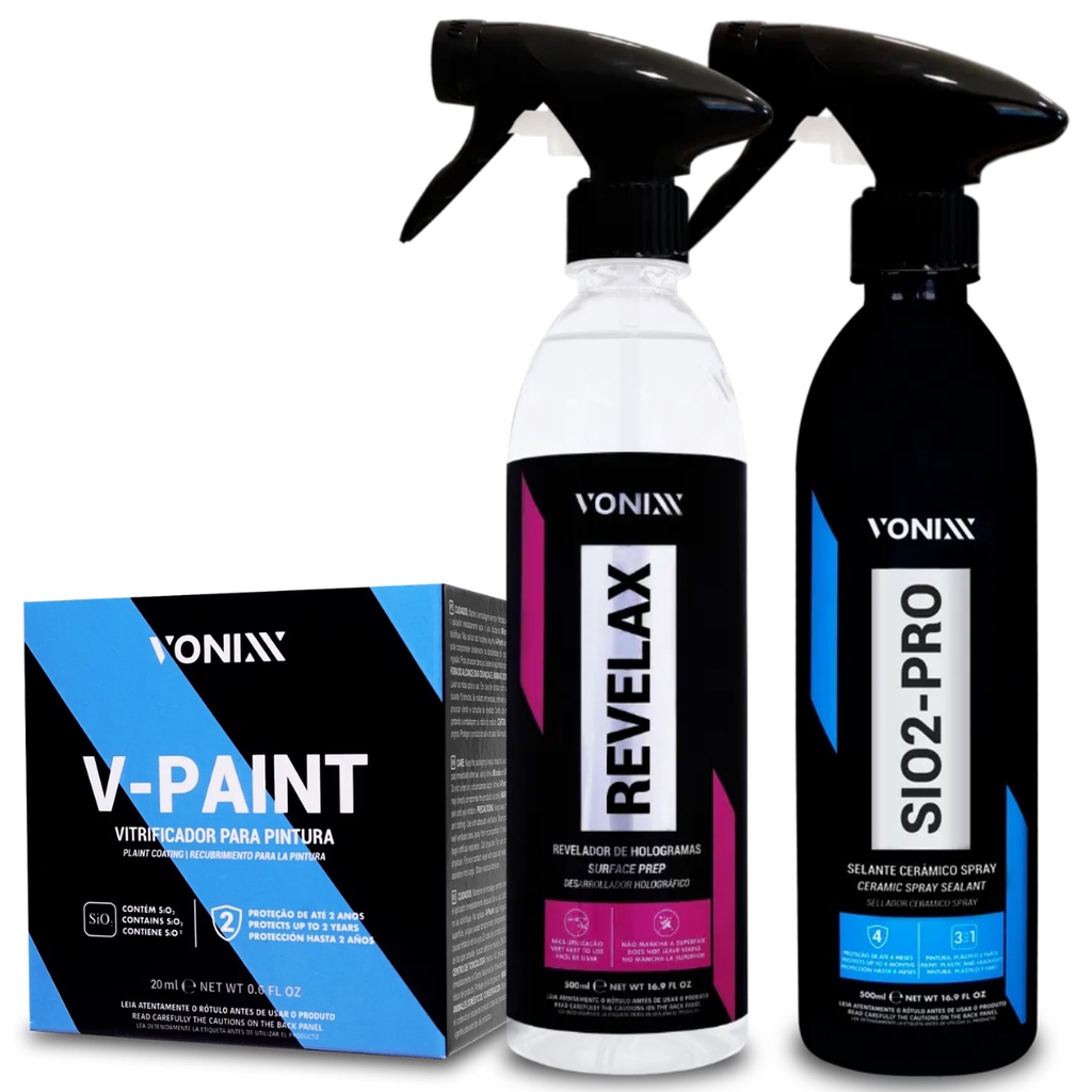 Kit Sio2 pro + Vpaint + revelax Vitrificador de pintura automotiva e ...