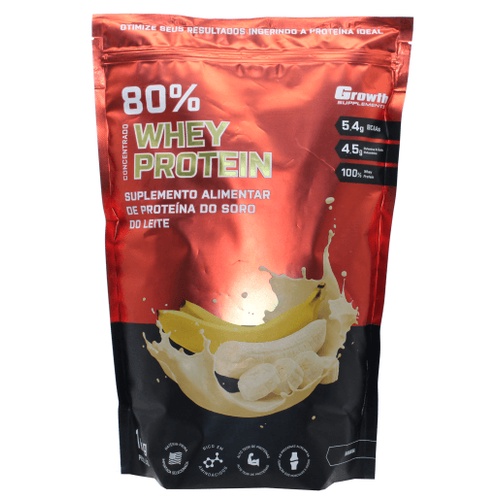 Whey Protein Concentrado Growth 1kg Proteina Sabor Banana