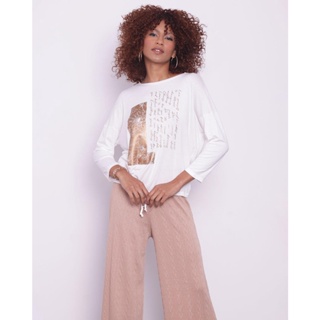 Blusa Feminina com Estampa Manga 7/8 Off White