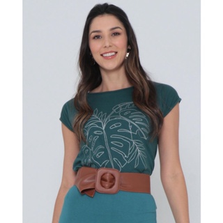 Blusa Estampa Folhagens Verde Escuro