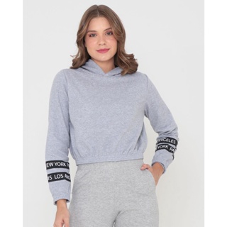Blusa Cropped Moletom New York Cinza Claro
