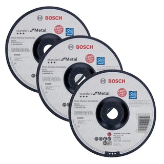 Discos de Desbaste 180mm p/ Metal Bosch Kit com 3 Centro Deprimido Standard for Metal 7"