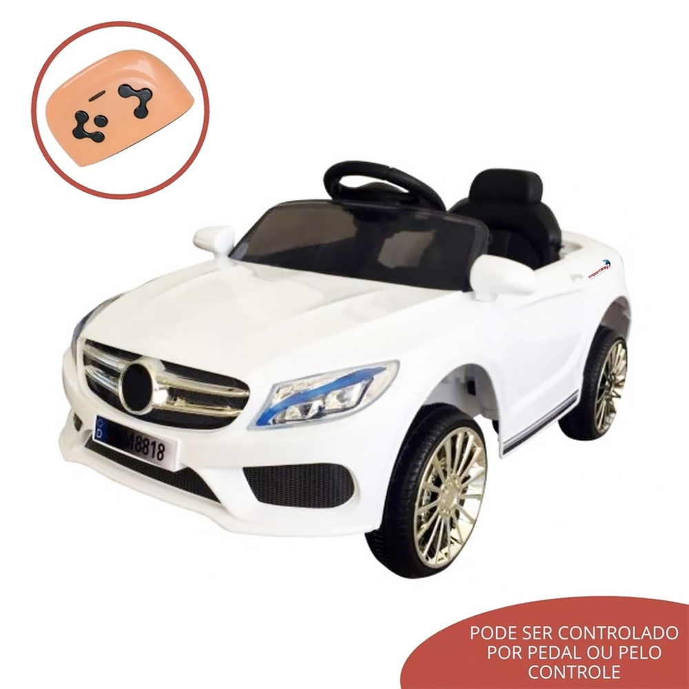 Mini Carro Elétrico Infantil com Controle Remoto - BW007BR - Importway -  Branco