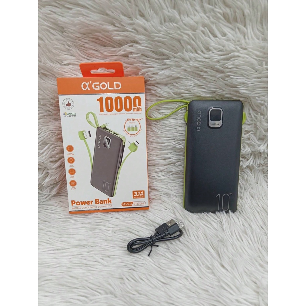 POWER BANK GOLD 3IN1 10.000MAH BTE09A Shopee Brasil