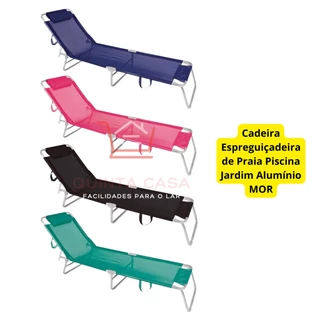 Cadeira Espreguiçadeira de Praia Piscina Jardim de Alumínio MOR Azul Preta Turquesa Rosa