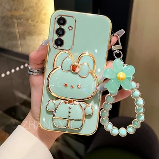 Capa Para Samsung A13 5G A14 4G A14 5G A15 A24 4G A25 5G A34 A54 5G De Celular TPU 3D Coelho Estéreo Suporte Ultra Fino Galvanizado Macio Proteção Contra Choque Com Pulseira