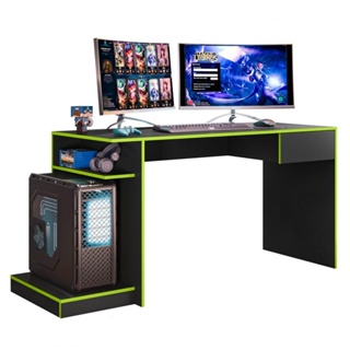 Mesa Escrivaninha Gamer com 4 Nichos B24 - Preto/Verde - Nova