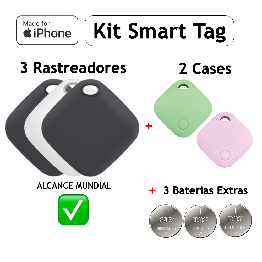 Kit 03 Rastreador Smart Tag para iPhone Apple AirTag + Cases + Baterias ...