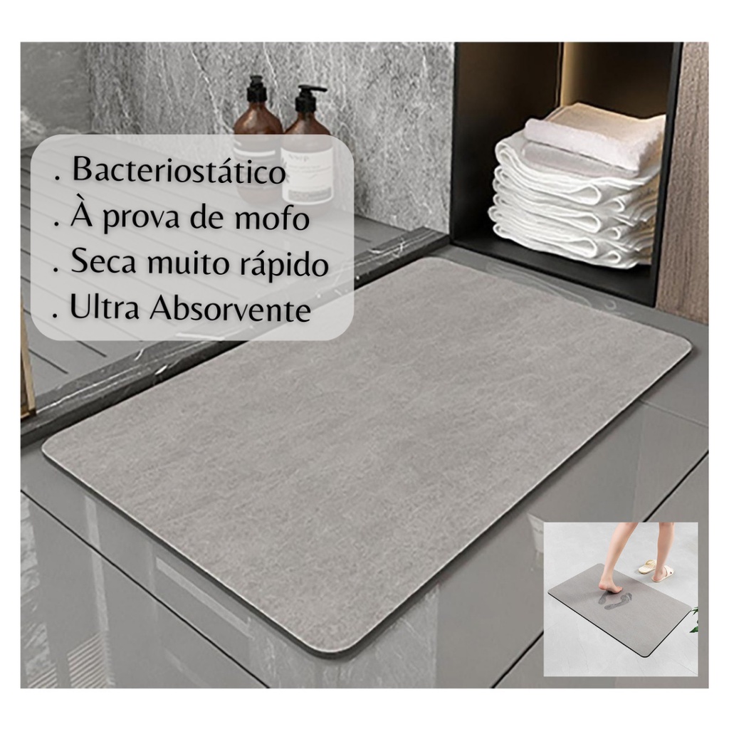 Tapete Banheiro Antiderrapante Absorvente Terra Diatomacea Pedra
