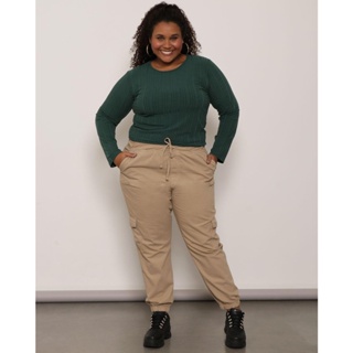 Calça Sarja Plus Size Feminina Jogger Bege