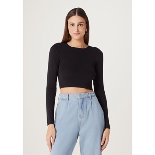 Blusa Feminina Cropped Manga Longa Em Tricot Hering