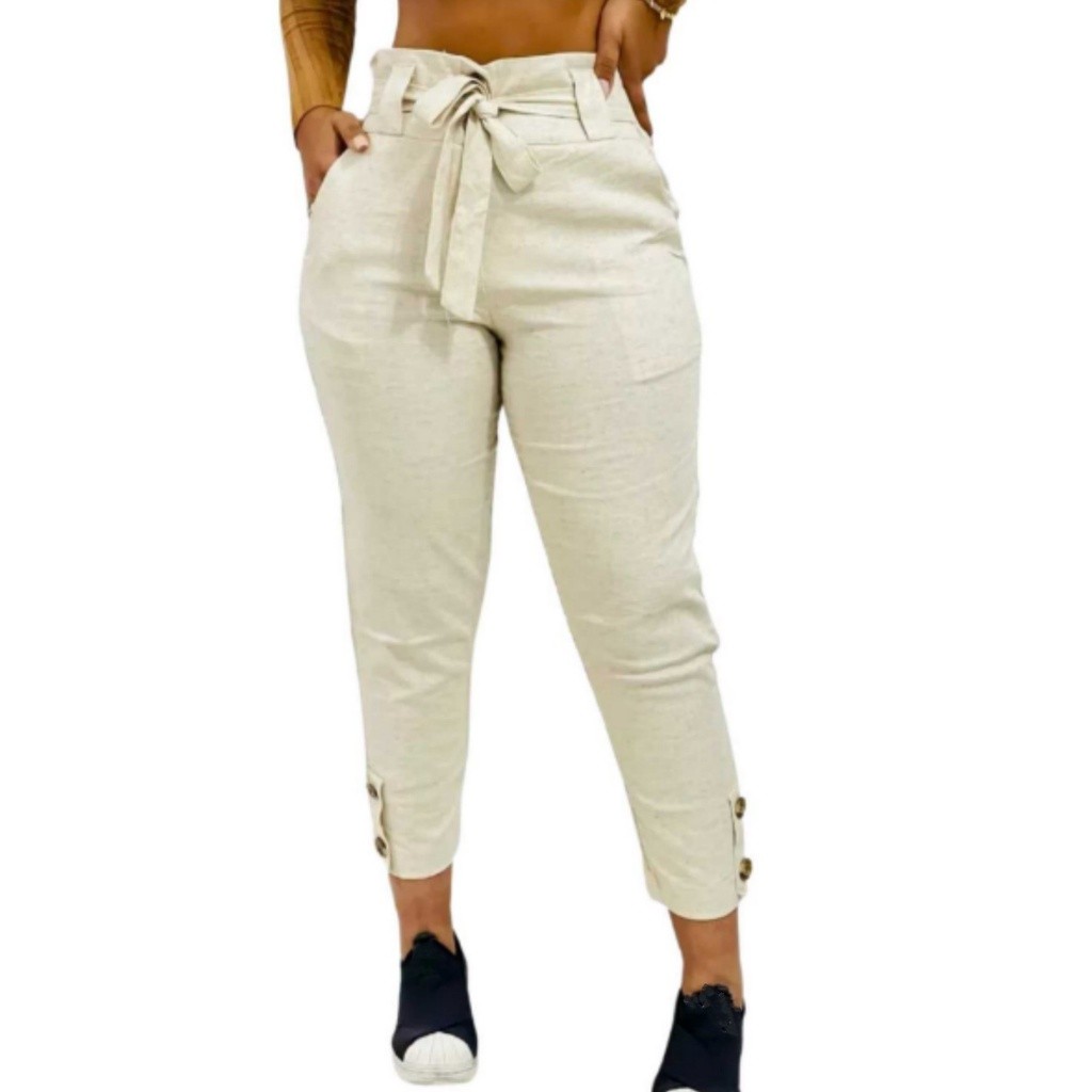 Lançamento Calça Feminina Clochard Pantacourt Linho Bolso botao