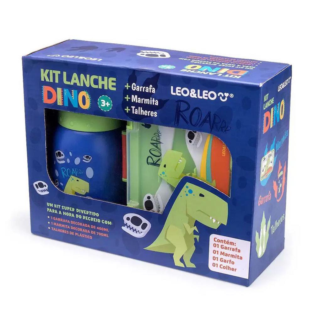 Kit Lanche Dino Garrafa Plastica 500ml+Marmita 700ml LeoeLeo
