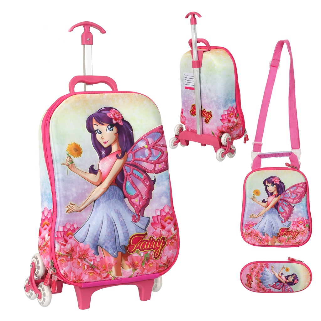KIT MOCHILA 3D 3 RODINHAS COM LANCHEIRA E ESTOJO | Shopee Brasil