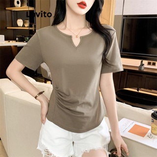 Lovito Camiseta Casual Plissada Lisa Para Mulheres LNE42194