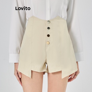 Lovito Elegante Shorts Feminino Liso Assimétrico L68ED090 (Damasco/Preto)