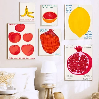 Abstracto Arte Colorida De Frutas Pintura Em Tela Banana Limão Pôsteres De Pêssego E Impressão De Imagem Nórdica Decoração Estética Da Parede Sala De Estar