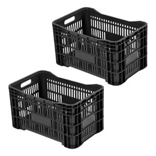 2 Caixas Plastica Hortifruti Compra Vazada Empilhavel Preta Mercado Frutas Organizacao em Oferta na Shopee