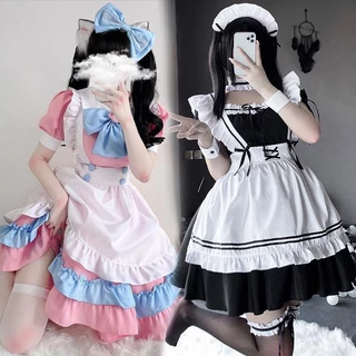 Garota macia porque Vestido Doce Feminino Meias Fofas Pura e Fofa Vestido Feminino Vestido Slim-fit Show Seios Camareira Lolita