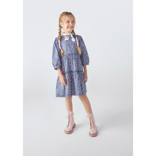 Vestido Midi Infantil Manga Longa Com Recortes Estampado Hering Kids