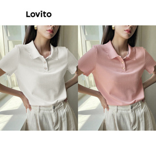 Lovito Camiseta com Botões Frontais e Cropped para Mulheres LBE04023 (Multicolorido)