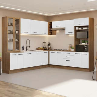 Armário de Cozinha Completa 549cm Rustic/Branco Agata Madesa 01 em Oferta na Shopee