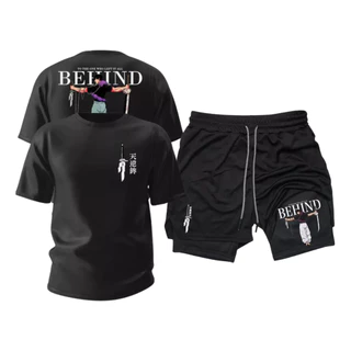 Kit Com Short Duplo Dry Fit e Camiseta de Algodão Toji Fushiguro Anime Jujutsu Kaisen