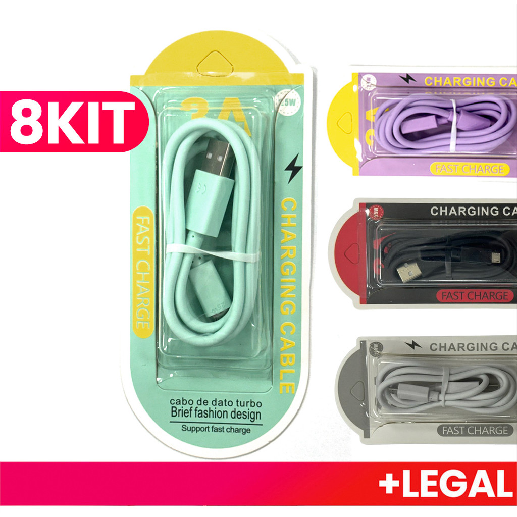 V8 Cabo para Celular Kit 8 de Carga e Dados Cabo Rápido Carregador USB ...