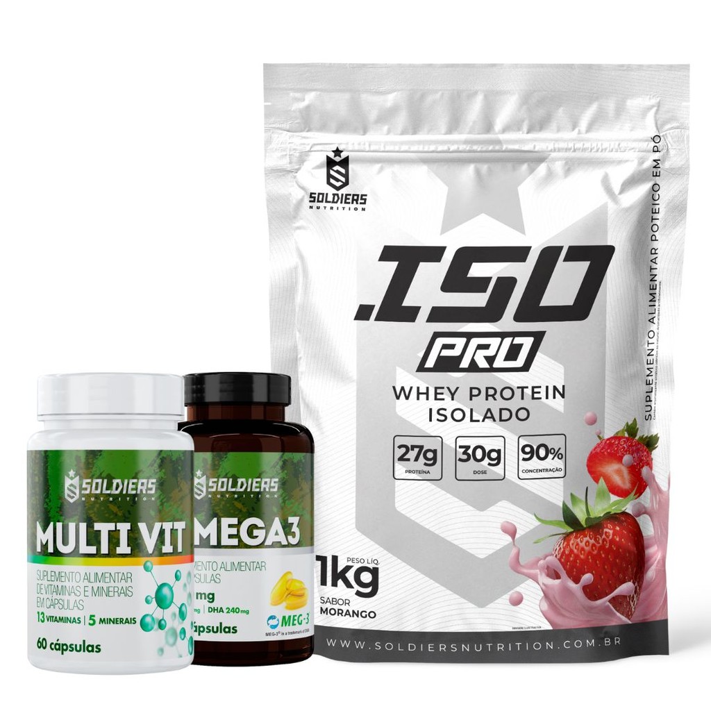 Kit: Whey Protein Isolado ISO PRO 1kg + Ômega 3 - 60 Caps ...