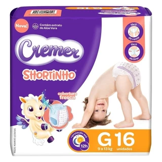 Fralda Descartável Cremer Shortinho Jumbinho Tamanho G - 8 Pacotes com 16 Fraldas - Total 128 Tiras em Oferta na Shopee