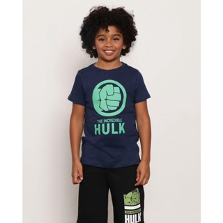 Camiseta Infantil Marvel Hulk Manga Curta Marinho