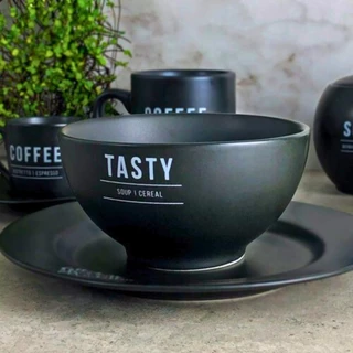 Tigela Bowl De Porcelana Elegante Sobremesa Petiscos Sopa Preto Fosco 440ml - 1 unidade