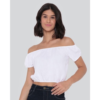 Blusa Feminina Cropped Ciganinha Lisa Branca