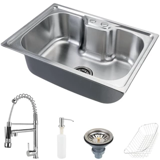 Cuba para cozinha gourmet pia aço inox com acessórios Nawa 50 cm e Torneira gourmet Munim Pingoo