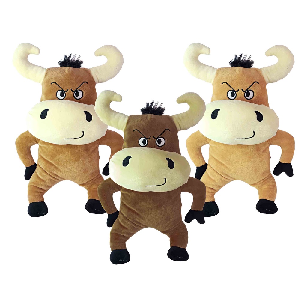 Touro Buffalo De Pelúcia Bravo Em Pé 33Cms - Marrom Escuro Marrom Claro Caramelo