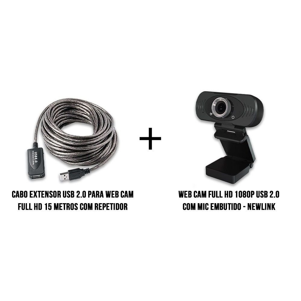 Cabo Extensor Usb 2.0 Para Webcam Full HD Blindado 15 metros + Webcam Full  HD Newlink 1080p kit live | Shopee Brasil