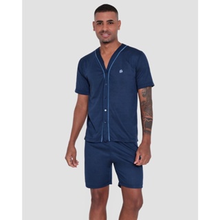 Pijama Masculino Abertura Por Botões Marinho
