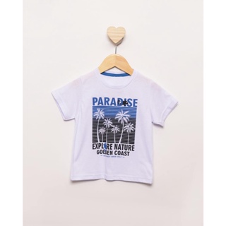 Camiseta Bebê Manga Curta Estampa Paradise Branca
