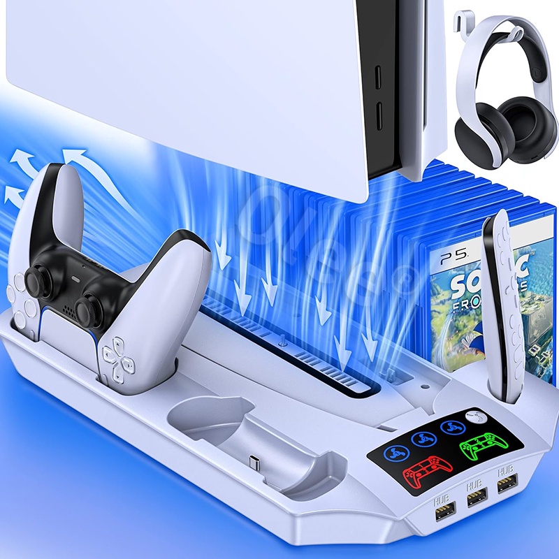 Estação De Resfriamento Do Suporte PS5 Com 13 Jogos , Carregamento Controlador PS5 Duplo Rápido Para Sony Playstation 5 Digital/Disc Edition