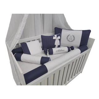 kit protetor para berço menino ursinho marinho e branco