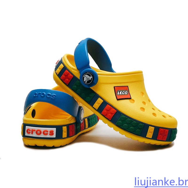 Crocs Calçados Infantis Sandálias para Crianças Lego Sapatos de Praia Chinelos Infantis Grandes Sapatos Infantis 12088 025
