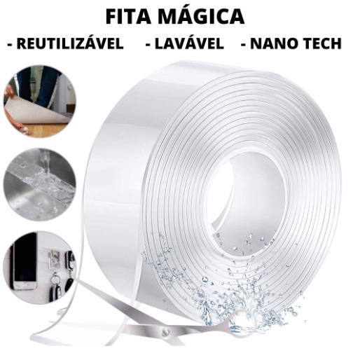 NOVO:Fita Magica Dupla Face Super Forte Lavável Gel Auto Colante Lucky Bazar