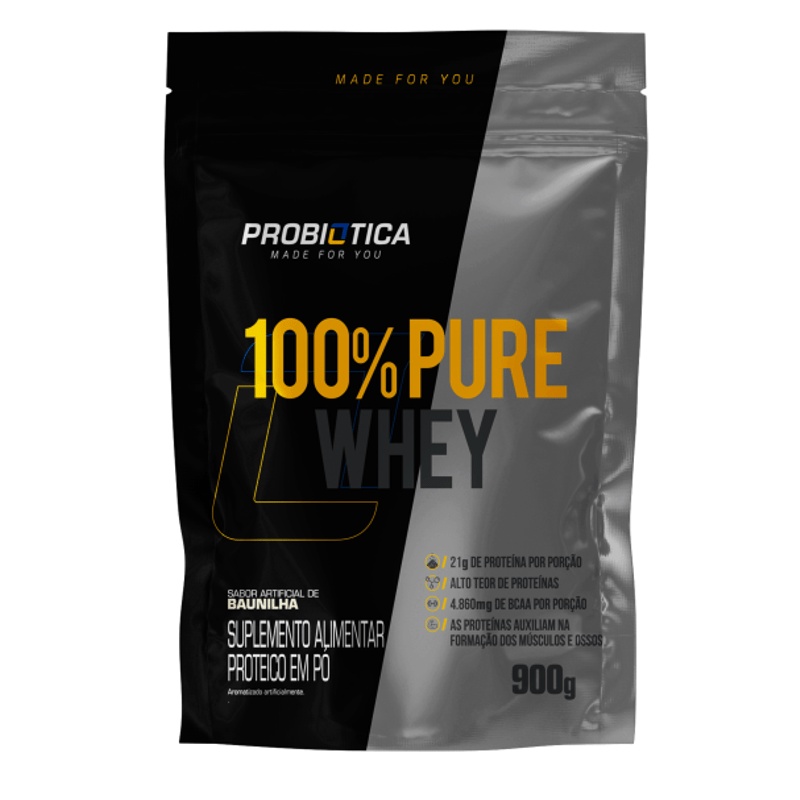 100% Pure Whey Protein Baunilha 900g Refil Probiótica